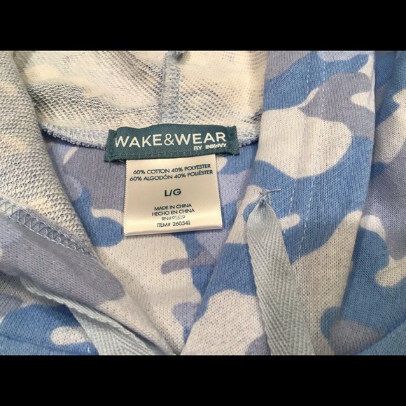 BLUE CAMO HOODIE SWEATSHIRT sz L NWT WAKE & WEAR BY INK & IVY - Picture 6 of 7
